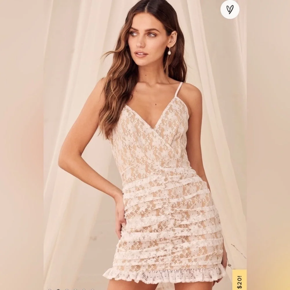 Lulus Frilled To Be Here Lace Floral Ruched Dress - Picture 8 of 9
